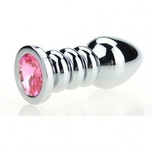 Изящная фигурная анальная пробка с розовым стразом, цвет серебристый, 47423-MM, бренд 4sexdream, длина 10.3 см., со скидкой