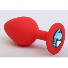 Силиконовая анальная пробка классической формы с голубым стразом, цвет красный, 47404-MM, бренд 4sexdream, коллекция Anal Jewelry Plug, длина 7.1 см.