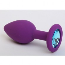 Силиконовая анальная пробка классической формы с голубым стразом, цвет фиолетовый, 47406-MM, бренд 4sexdream, коллекция Anal Jewelry Plug, длина 7 см., со скидкой