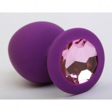 Силиконовая анальная пробка классической формы с розовым стразом, цвет фиолетовый, 47407-1MM, бренд 4sexdream, длина 8.2 см.