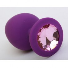 Силиконовая анальная пробка с розовым стразом, цвет фиолетовый, 47407-2MM, бренд 4sexdream, длина 9 см.