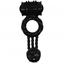 Виброкольцо с двумя пулями «Sweet Ring», цвет черный, Baile BI-014080-1, длина 9.5 см.