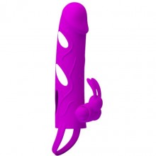 Силиконовая вибронасадка на пенис «Pretty Love», цвет фиолетовый, Baile BI-026216-1, длина 14 см.