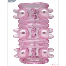 Насадка с бусинками, сквозная, розовая, 30х53 мм, 31008, бренд Eroticon, длина 5.3 см.