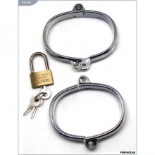 Тонкие прочные металлические наручники, цвет серебристый, Penthouse P3013M, длина 7 см., со скидкой