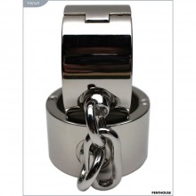 Цельные металлические наручники, цвет серебристый, Penthouse P3014M, диаметр 5.4 см.