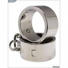 Цельные металлические наручники, мужские, цвет серебристый, Penthouse P3015M, диаметр 6.2 см.