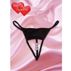 Женские стринги с жемчужинами, цвет черный, размер 46, VPSTG123, бренд Vanilla Paradise, M