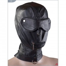 Кожаный БДСМ шлем с ошейником, цвет черный, размер универсальный, Подиум Р85, бренд Фетиш компани