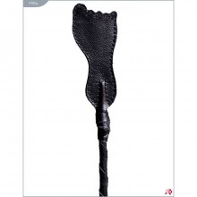 Кожаный стек с плетеной ручкой, наконечник «ступня», цвет черный, Подиум Р192а, бренд Фетиш компани, длина 70 см.