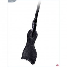 Кожаный стек с плетеной ручкой, наконечник «ступня», цвет черный, Подиум Р191а, бренд Фетиш компани, длина 85 см.