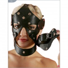 Кожаная маска-трансформер с кляпом, цвет черный, Подиум Р34, бренд Фетиш компани, длина 70 см.