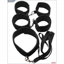 БДСМ набор: наручники, наножники, ошейник с поводком, цвет черный, MJANU 69727