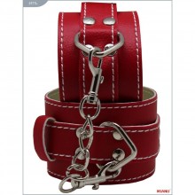 Кожаные наручники с фиксацией, цвет красный, Mjanu 69714, длина 35 см.