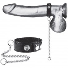Кольцо на пенис с поводком из металла «Snap Cock Ring With 12 Leash», длина 32 см.