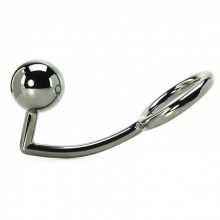 Эрекционное кольцо с анальным шаром из металла «Tom of Finland», цвет серебристый, XRTF3710, длина 14.6 см.