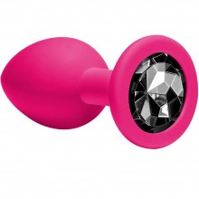 Анальная пробка «Emotions Cutie Medium» с черным кристаллом, цвет розовый, Lola Toys 4012-01Lola, бренд Lola Games, из материала Силикон, длина 8.5 см., со скидкой