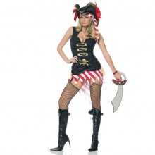 Соблазнительный ролевой костюм пиратки для девушек, цвет черный, размер L, Leg Avenue LEG83351L, из материала Полиэстер, со скидкой