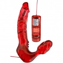 Безремневой страпон «Bend Over Boyfriend» с вибрацией, цвет красный, Toy Joy TOY9696, длина 24 см.