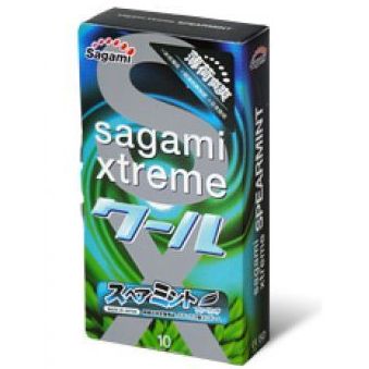 Презервативы с охлаждающим эффектом «Sagami Xtreme Spearmint», упаковка 10 шт, SAG135, из материала латекс, длина 19 см.