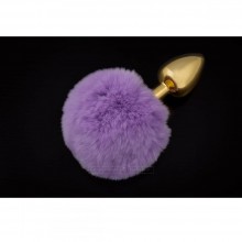 Маленькая металлическая пробка с пушистым фиолетовым хвостиком - «Пикантные штучки», цвет золотой, DPSMG022Pur, длина 6 см.