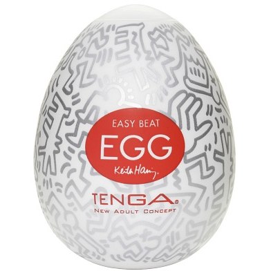 Японский дизайнерский мастурбатор «Keith Haring Egg  Party» от компании Tenga, цвет белый, E24589, из материала TPE, длина 7 см.