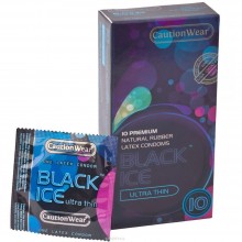 Презервативы «Caution Wear Black Ice» ультратонкие, упаковка 10 шт, CWB10, из материала Латекс, длина 18 см., со скидкой
