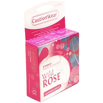 Презервативы рифленые «Caution Wear Wild Rose», упаковка 3 шт, CWR3, из материала Латекс, длина 18 см., со скидкой