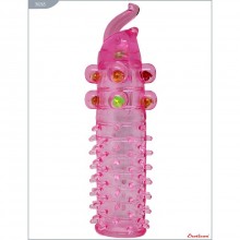 Гелевая насадка с бусинками для члена «XL Penis», цвет розовый, Eroticon 30265, из материала ПВХ, длина 15 см.