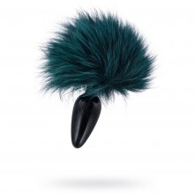 Анальная втулка с зеленым заячьим хвостом, цвет черный, Wild Lust 9549, диаметр 3.2 см.