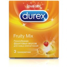 Презервативы Durex «№3 Fruity Mix» с фруктовыми вкусами, упаковка 3 шт, Durex 3 Fruity Mix, из материала Латекс, длина 22 см., со скидкой