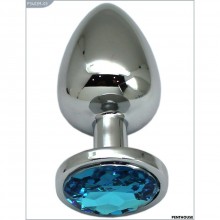 Большая гладкая втулка страз с голубым кристаллом, цвет серебристый, PentHouse P3402M-03, длина 9 см., со скидкой