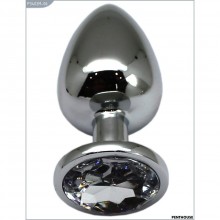 Металлическая анальная втулка с прозрачным кристаллом, цвет серебристый, PentHouse P3402M-06, длина 9 см., со скидкой