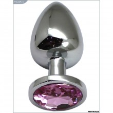 Металлическая анальная втулка с розовым кристаллом, цвет серебристый, PentHouse P3402M-12, длина 9 см., со скидкой