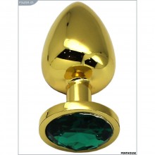 Большой анальный страз-втулка с зеленым кристаллом, цвет золотой, PentHouse P3405M-05, длина 9 см.