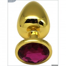 Металлическая анальная втулка-страз с красным кристаллом, цвет золотой, PentHouse P3405M-02, длина 9 см.