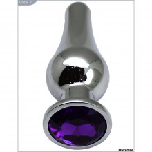 Большая эргономичная анальная втулка с фиолетовым кристаллом, цвет серебристый, PentHouse P3407M-04, из материала Металл, длина 13 см.