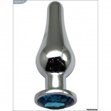 Большая металлическая втулка-страз с голубым кристаллом, цвет серебристый, PentHouse P3407M-03, длина 13 см., со скидкой