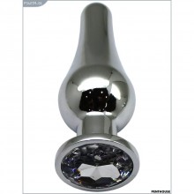 Гладкая эргономичная анальная втулка-страз с черным кристаллом, цвет серебристый, PentHouse P3407M-12, из материала Металл, длина 13 см.