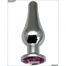 Гладкая эргономичная анальная втулка-страз с розовым кристаллом, цвет серебристый, PentHouse P3407M-12, из материала Металл, длина 13 см.
