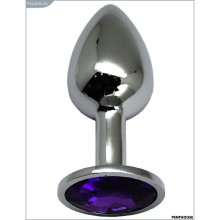 Небольшая металлическая втулка-страз с фиолетовым кристаллом, цвет серебристый, PentHouse P3404M-04, длина 7 см.