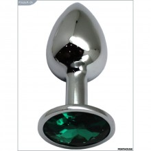 Небольшая металлическая втулка-страз с зеленым кристаллом, цвет серебристый, PentHouse P3404M-05, длина 7 см., со скидкой