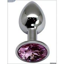 Гладкая металлическая пробка-страз с розовым кристаллом, цвет серебристый, PentHouse P3404M-12, длина 7 см.