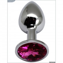 Металлическая анальная пробка-страз с розовым кристаллом, цвет серебристый, PentHouse P3404M-02, длина 7 см.
