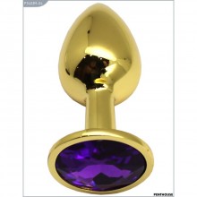Металлическая анальная пробка-страз с фиолетовым кристаллом, цвет золотой, PentHouse P3403M-04, длина 7 см.