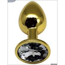 Металлическая анальная пробка-страз с прозрачным кристаллом, цвет золотой, PentHouse P3403M-06, длина 7 см.