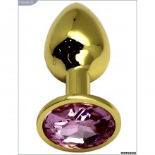 Металлический анальный страз-втулка с розовым кристаллом, цвет золотой, PentHouse P3403M-12, длина 7 см.