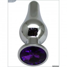 Металлическая эргономичная втулка-страз с фиолетовым кристаллом, цвет серебристый, PentHouse P3406M-04, длина 9.4 см., со скидкой