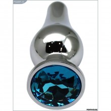 Небольшая металлическая анальная втулка с голубым кристаллом, цвет серебристый, PentHouse P3406M-03, длина 9.4 см., со скидкой