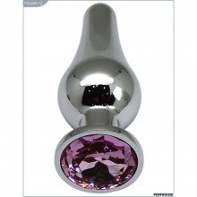 Эргономичная анальная втулка-страз с розовым кристаллом, цвет серебристый, PentHouse P3406M-12, из материала Металл, длина 9.4 см.